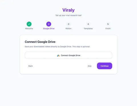Viraly onboarding — Connect Google Drive step