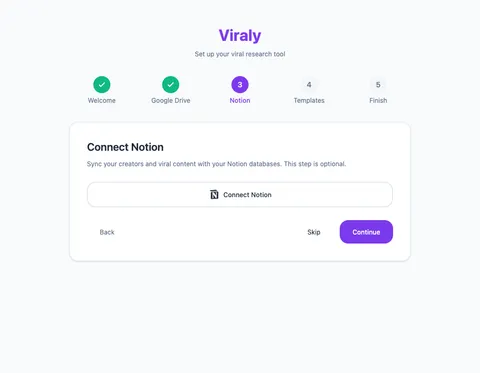 Viraly onboarding — Connect Notion step