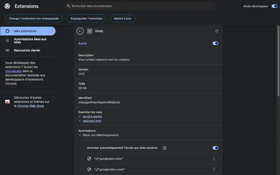 Viraly extension loaded in Chrome extensions
