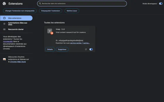 Chrome extensions page with Developer Mode enabled